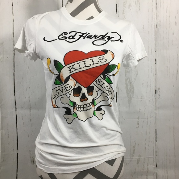 🌺New Ed Hardy Love Kills Slowly Graphic T-shirt - Picture 2 of 7